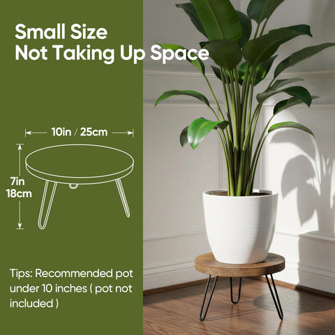 ROSSNY wooden plant stand with sturdy bracket supports small pots.