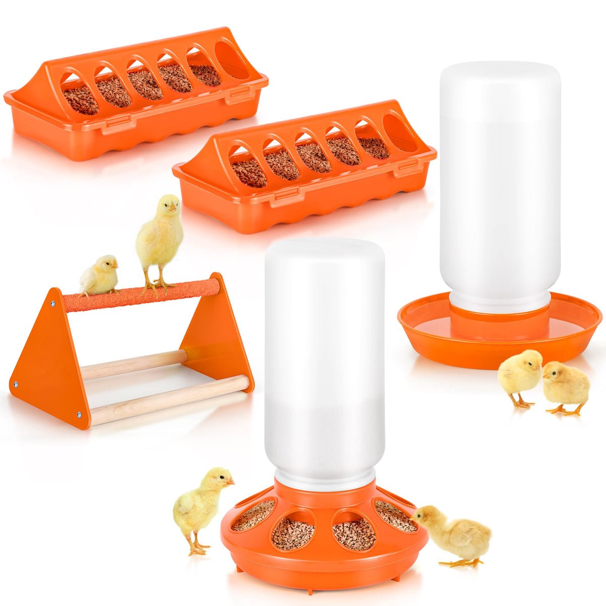 ROSTIUTE baby chick feeder front view for easy feeding and clean setup.