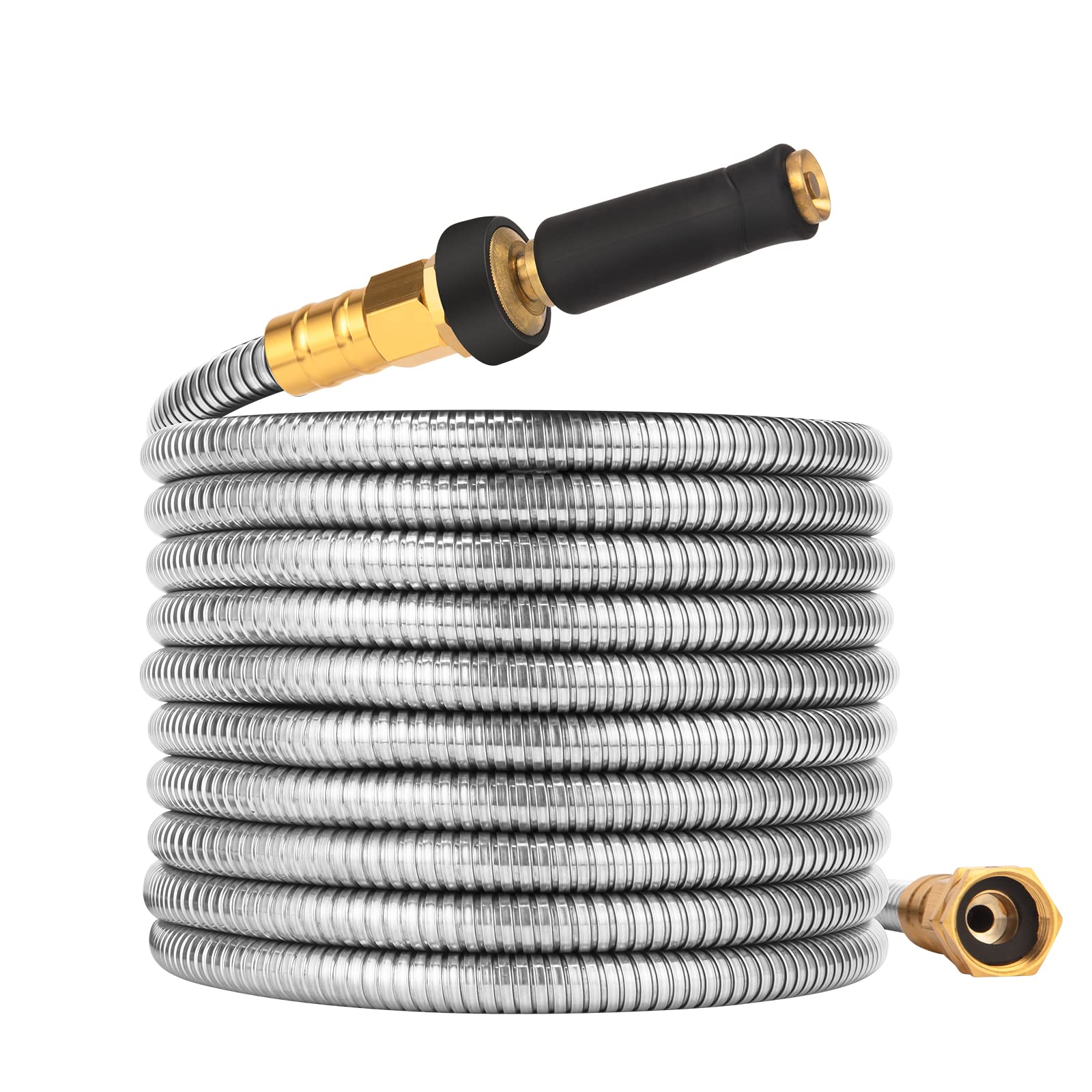 Rosy Earth expandable hose 50ft in use for flexible watering around the garden