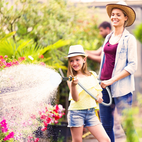 Rosy Earth metal garden hose 200 ft leak-proof fittings with stabilizing rings.