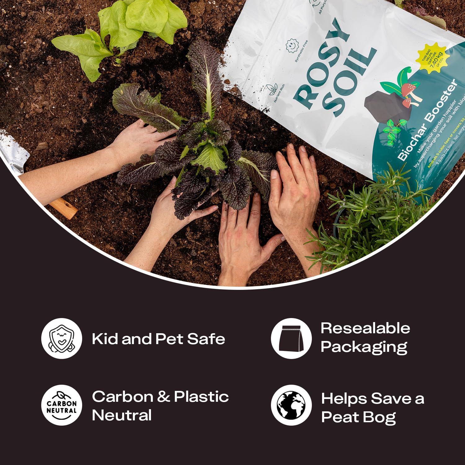 Rosy Soil Biochar Booster made-in-usa badge signals domestic production quality.