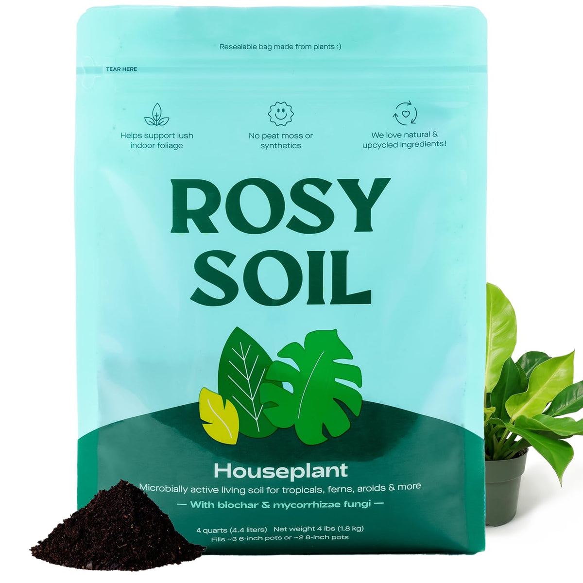 Rosy Soil indoor-potting-soil-biochar supports robust roots and lush foliage.