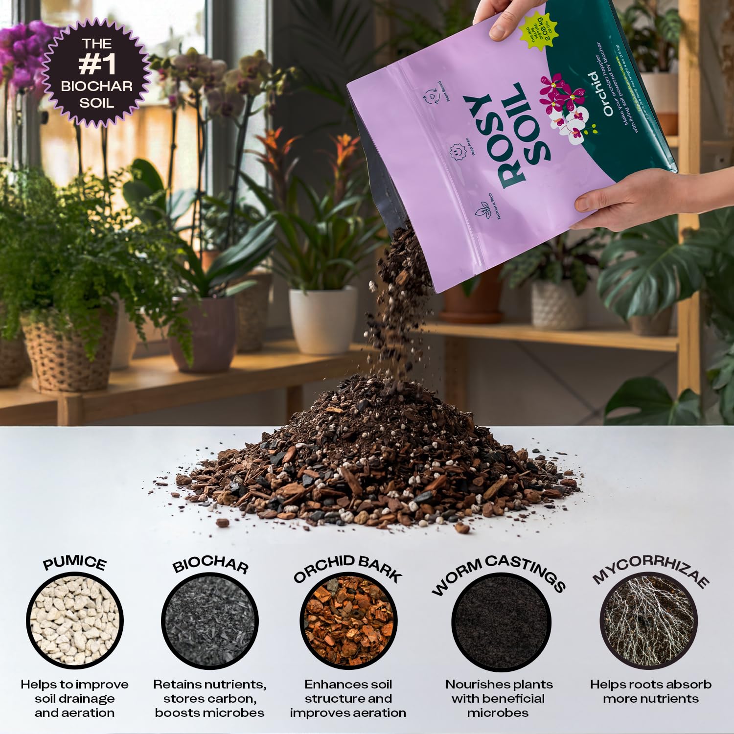 Rosy Soil Orchid Potting Mix with microbes promotes healthy orchid root systems