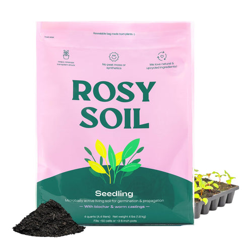 Rosy Soil seed starter soil close-up shows fluffy texture for better germination.