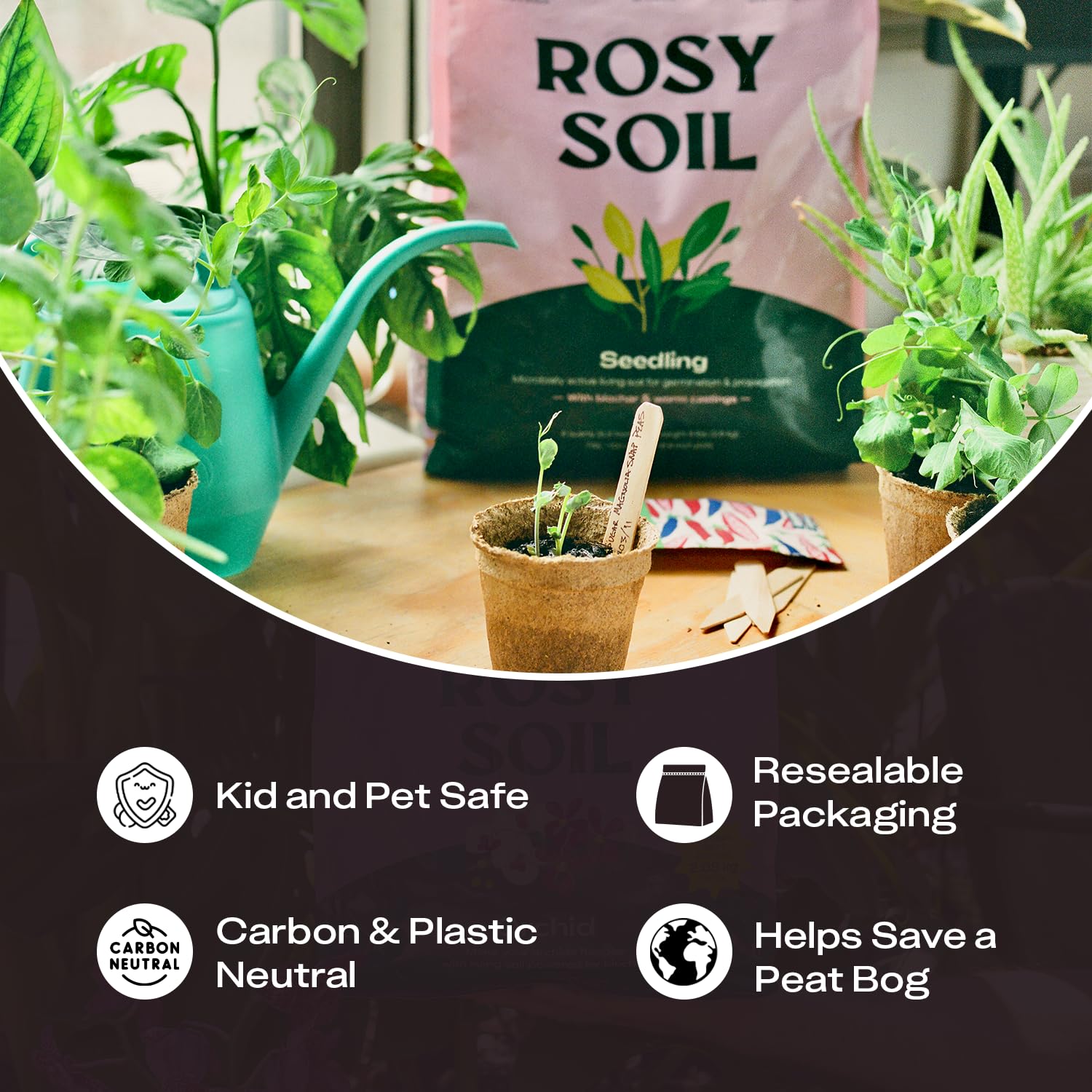 Rosy Soil seed-starting-tray packaging demonstrates eco-friendly storage.