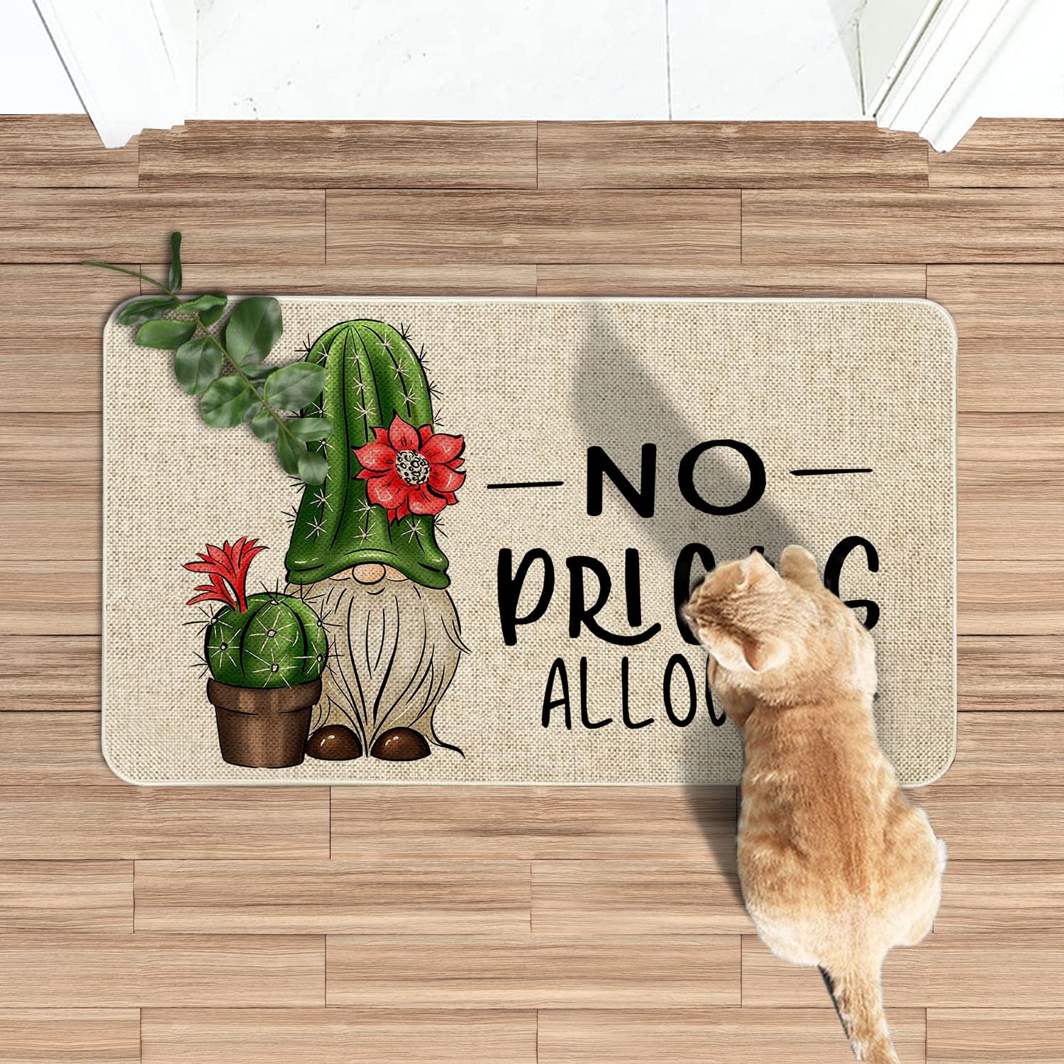 Roszwtit cactus and gnome design adds cheerful style to entryways.