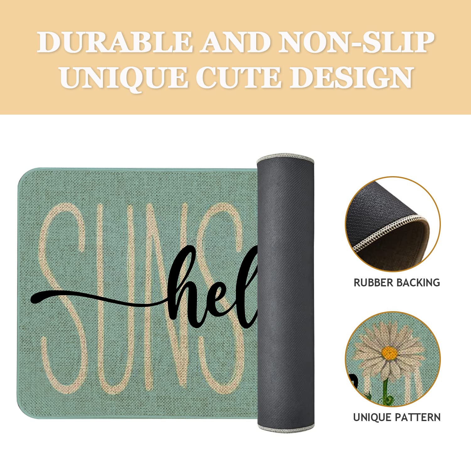 Roszwtit non-slip rubber backing keeps mat secure on smooth floors