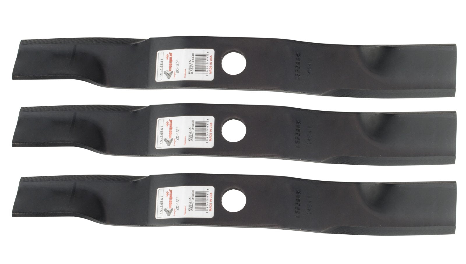 Rotary three-blade set for Kubota ZD/ZG 60-inch deck.