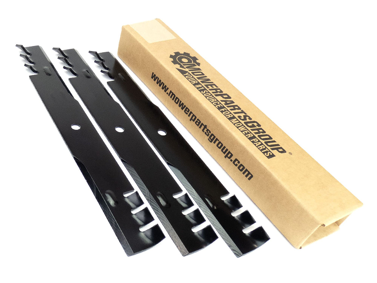 Rotary 6303 blade set front view showing three blades for even mulching