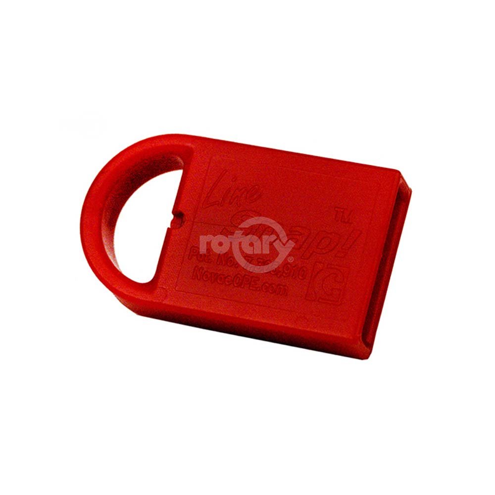 Rotary replacement trimmer line cutter shown as a keyring attachment for quick refills.