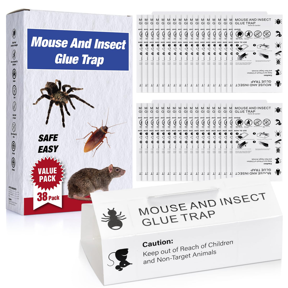 ROTIAH 38-pack glue traps catching mice and pests in home settings