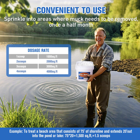ROTIAH pond cleaner bottle pouring into water for easy application
