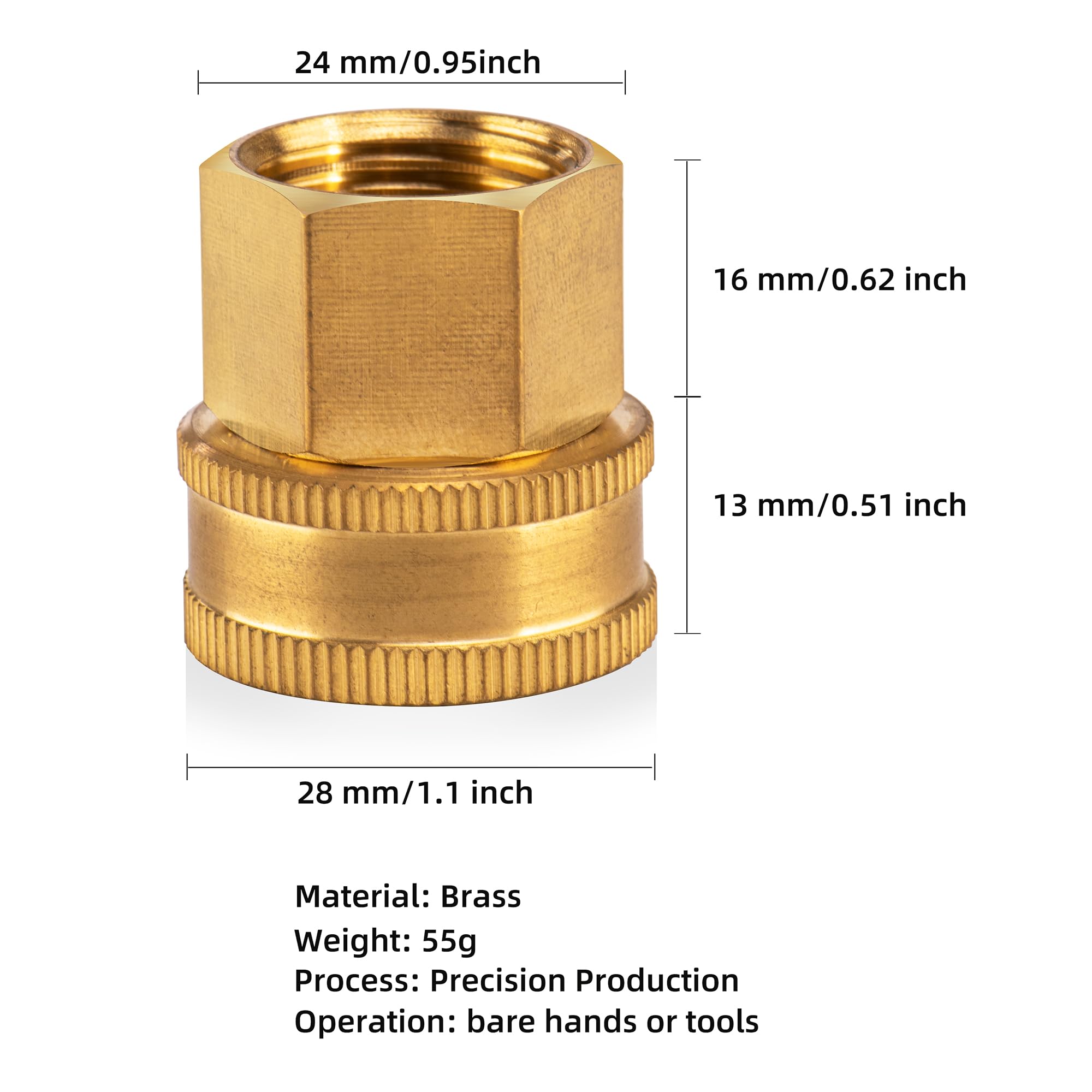 RouLiPouLi swivel connection close-up on brass adapter.