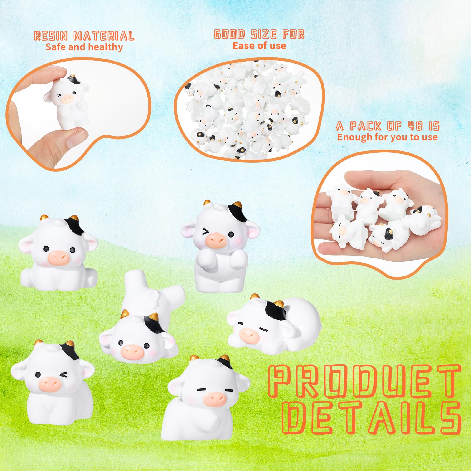 RoundFunny small cows ideal for desks, shelves, and cake toppers.