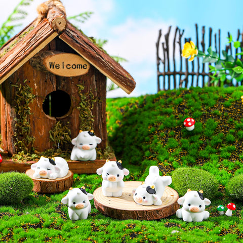 RoundFunny resin cow miniatures add whimsy to fairy garden scenes and crafts.