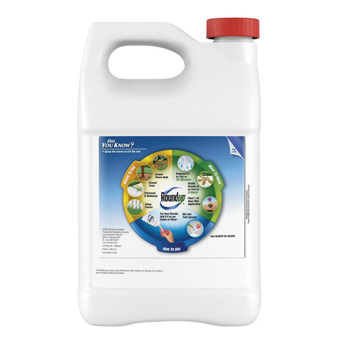 Roundup label close-up highlighting active ingredients and clear usage directions.