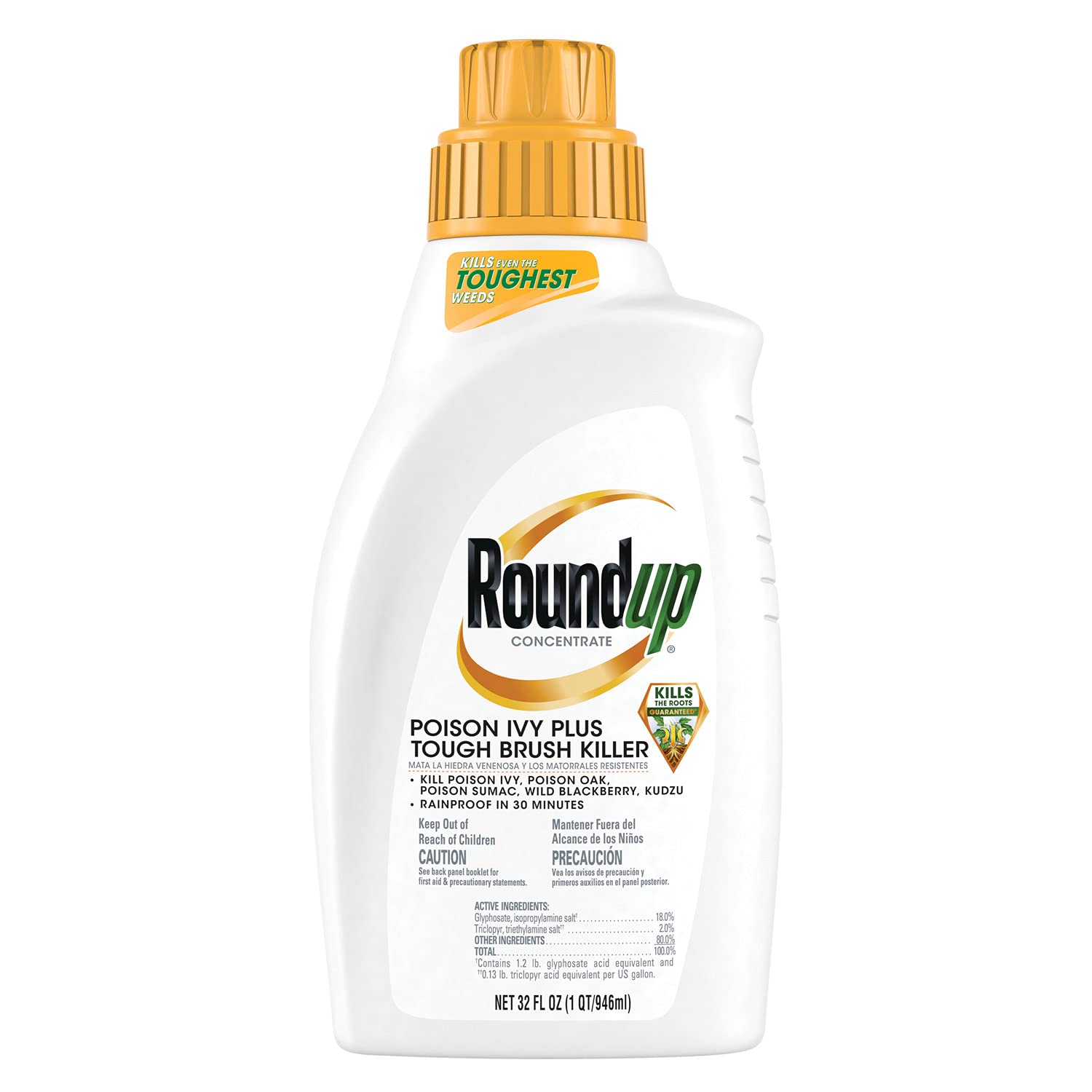 Roundup Concentrate poison ivy bottle ready for brush control in the yard.
