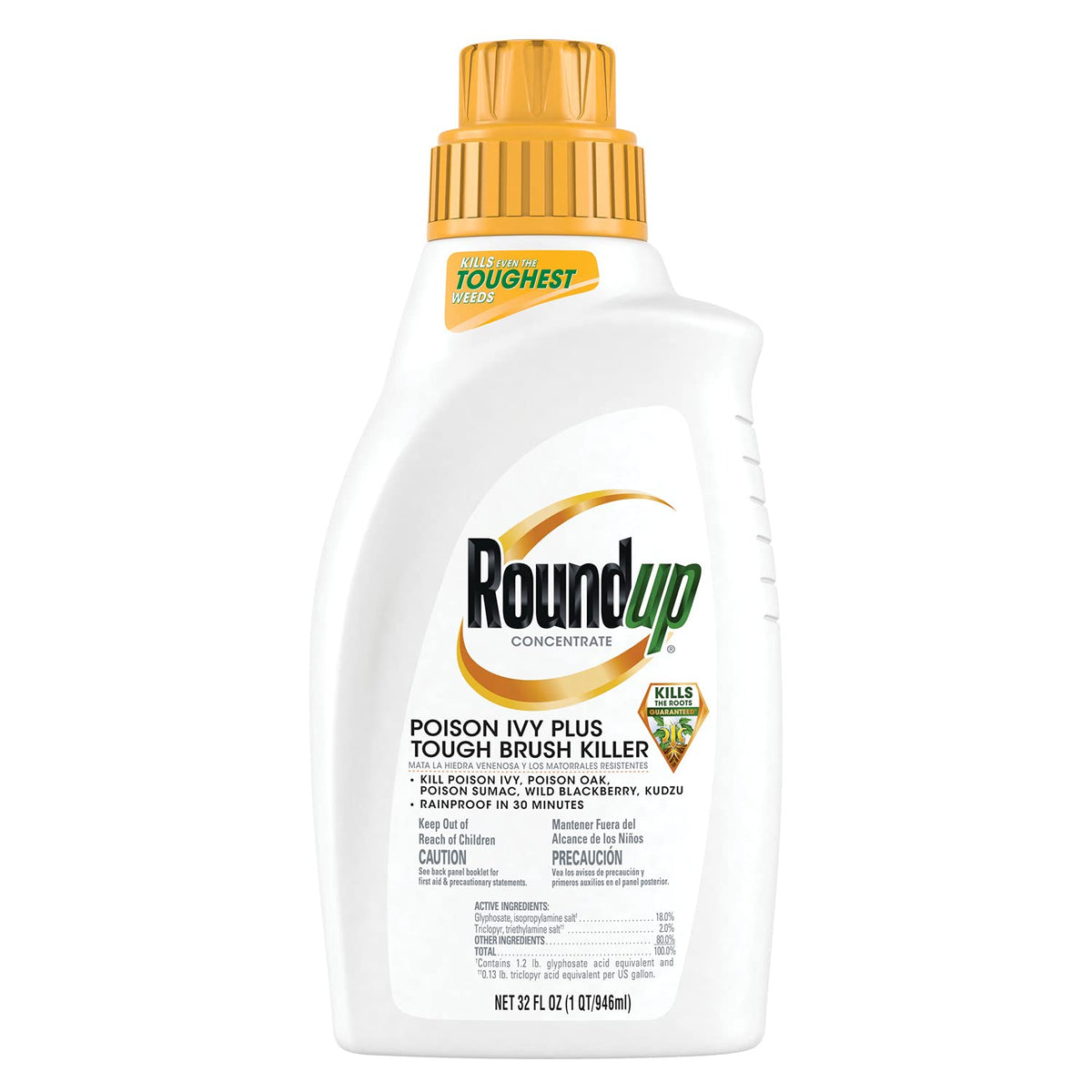 Roundup Concentrate poison ivy bottle ready for brush control in the yard.