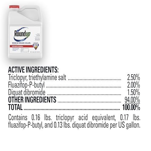 Roundup concentrate spray application showing even coverage on lawn