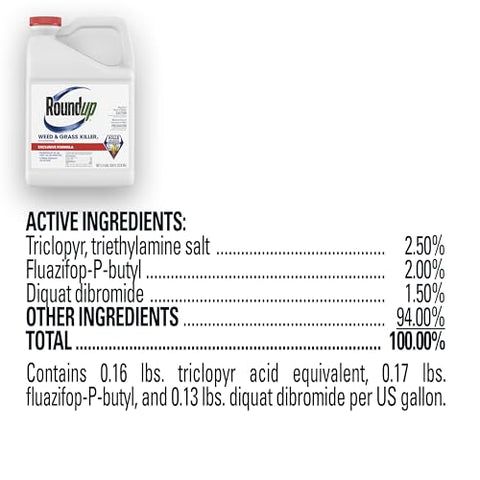Roundup concentrate spray application showing even coverage on lawn