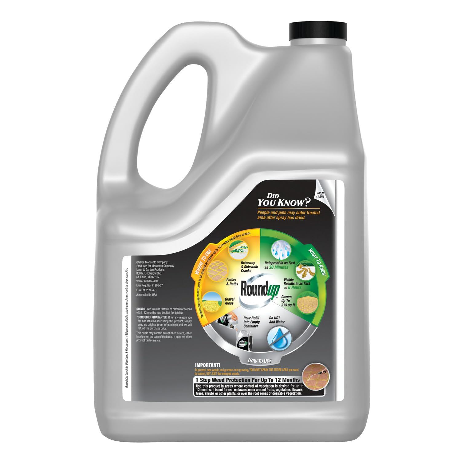 Close-up of Roundup Dual Action 365 label highlighting 12-month protection.