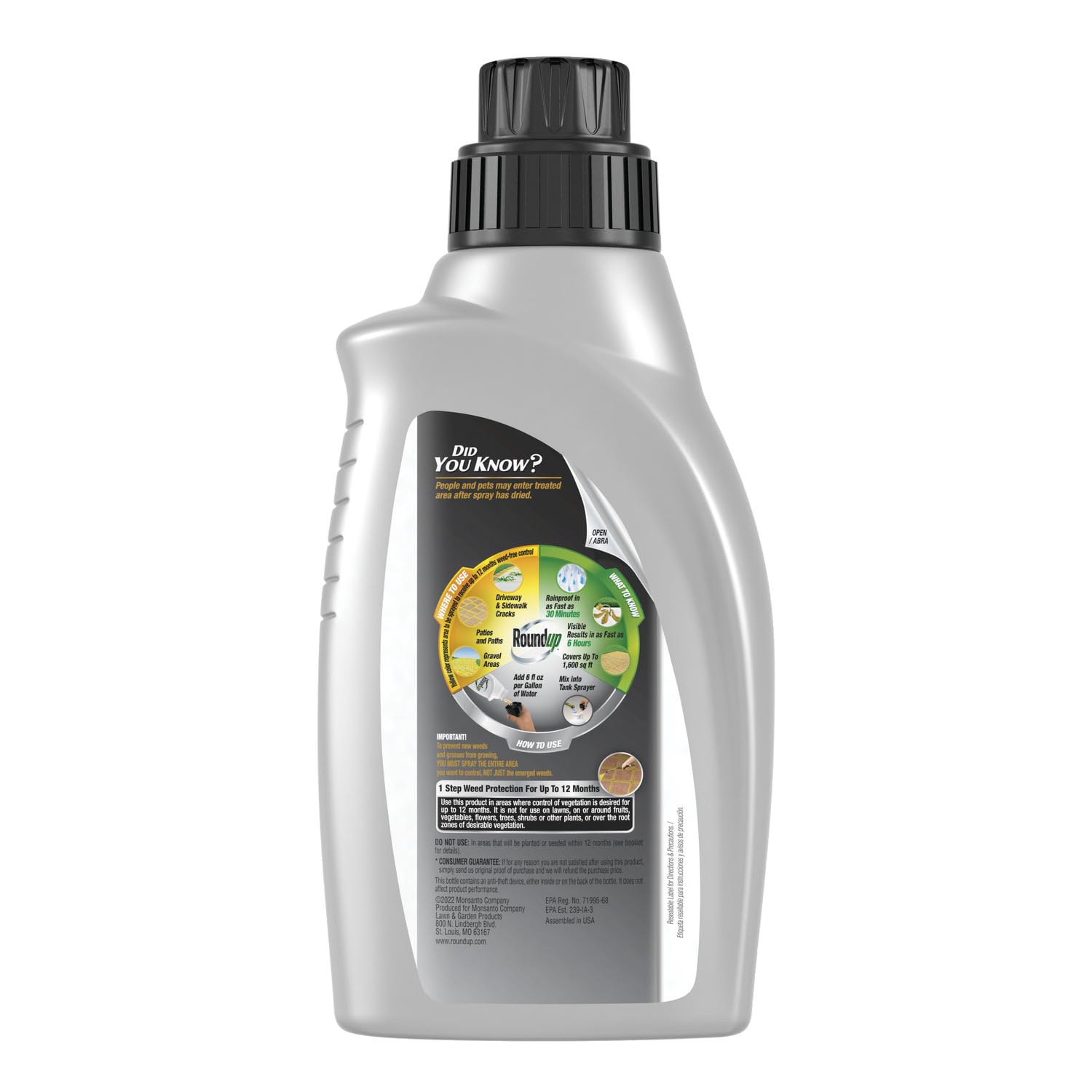 Roundup Dual Action 365 mixing directions shown on label for safe preparation