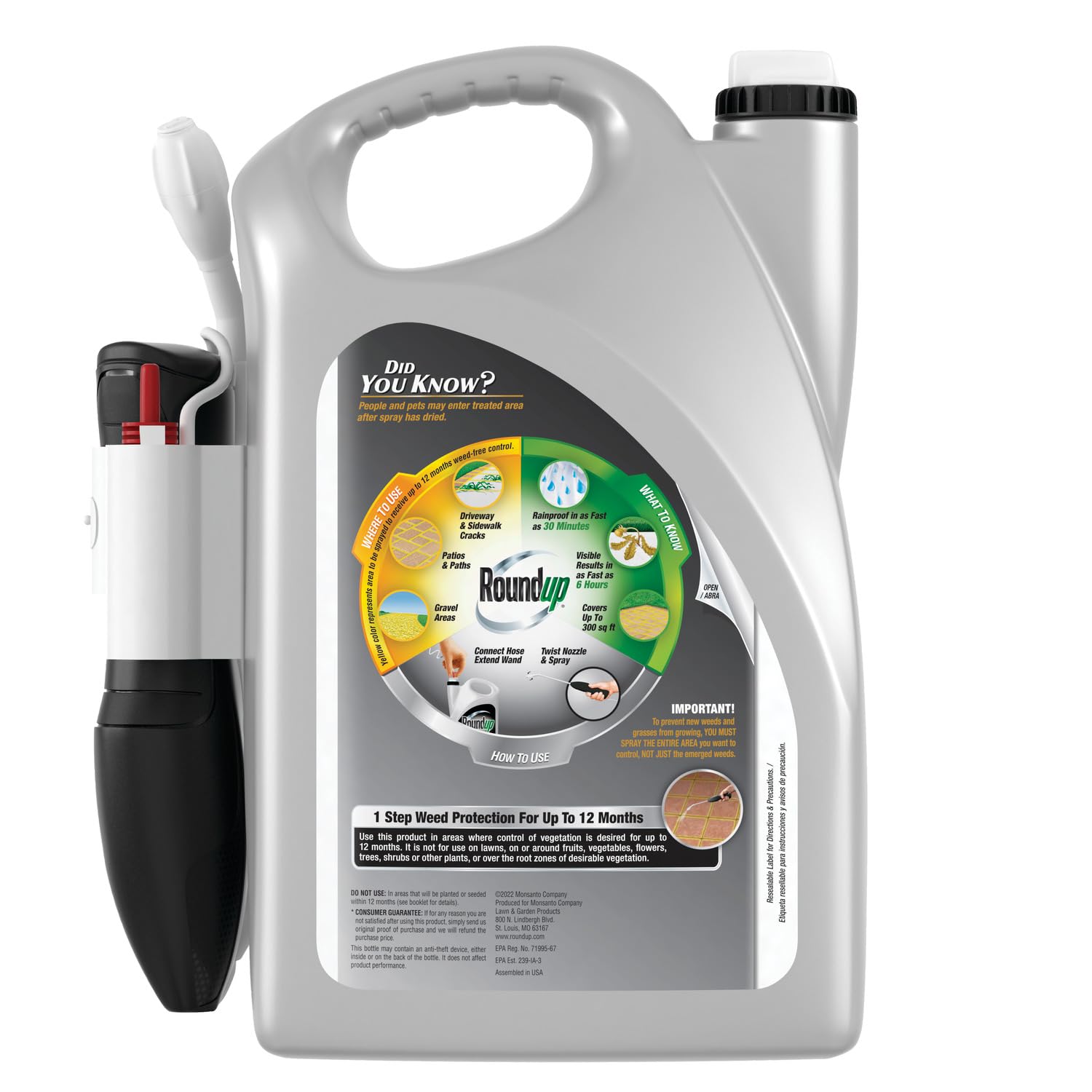 Roundup Dual Action 365 targets dandelions with Comfort Wand for efficient coverage.