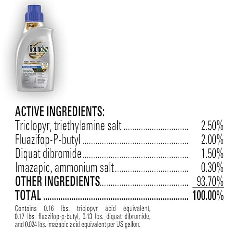 Roundup Dual Action concentrate mixed in a sprayer for thorough area coverage