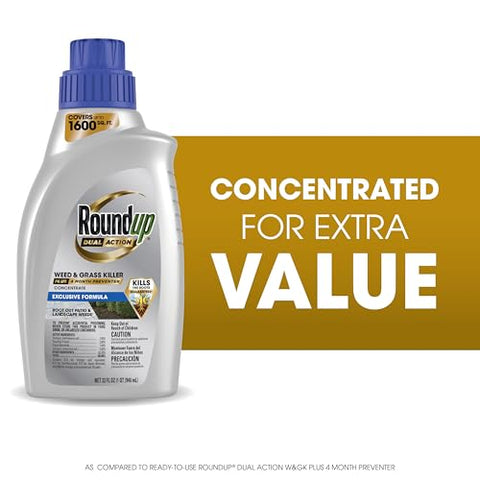 Roundup Dual Action applied to cracks and crevices in a driveway for weed control