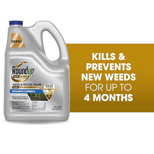 Roundup Dual Action spray nozzle highlights precise application on hardscapes.