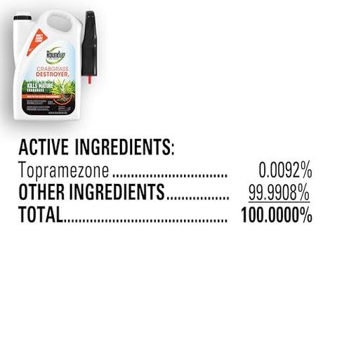 Roundup for Lawns Crabgrass Destroyer2 sprayer activated, targeting tough crabgrass on the lawn.