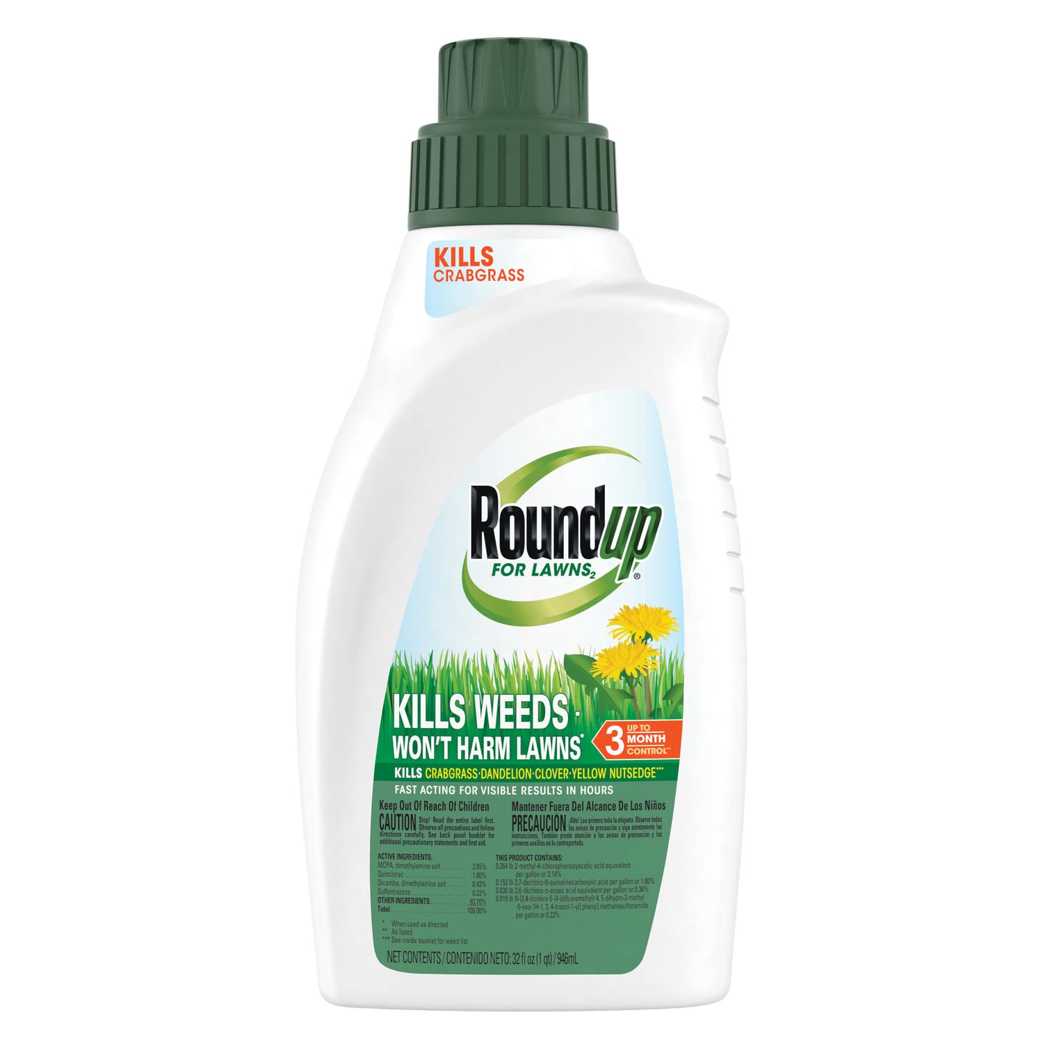 Roundup For Lawns₂ Concentrate bottle offers quick weed control on Northern grasses