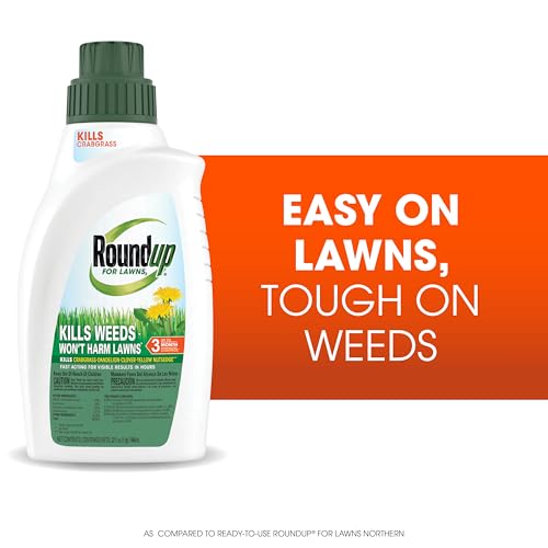 Sprayer application scene shows even coverage from Roundup For Lawns₂ Concentrate