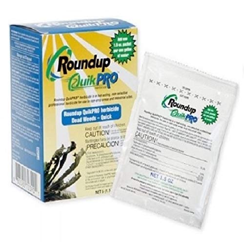 Roundup QuickPRO weed killer bottle demonstrates fast-acting, broad-spectrum control
