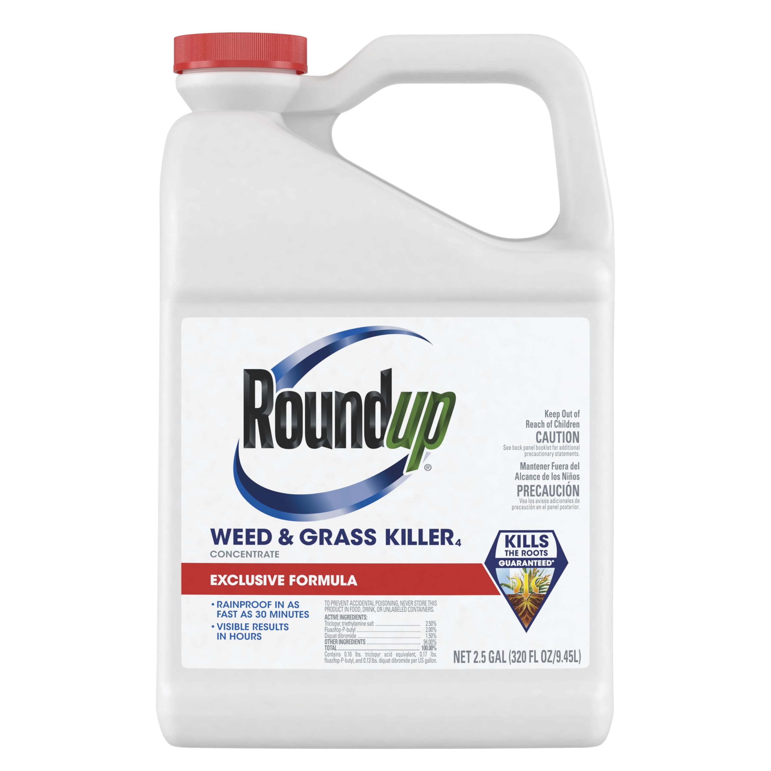 Roundup Weed Killer concentrate bottle ready for root-killing action