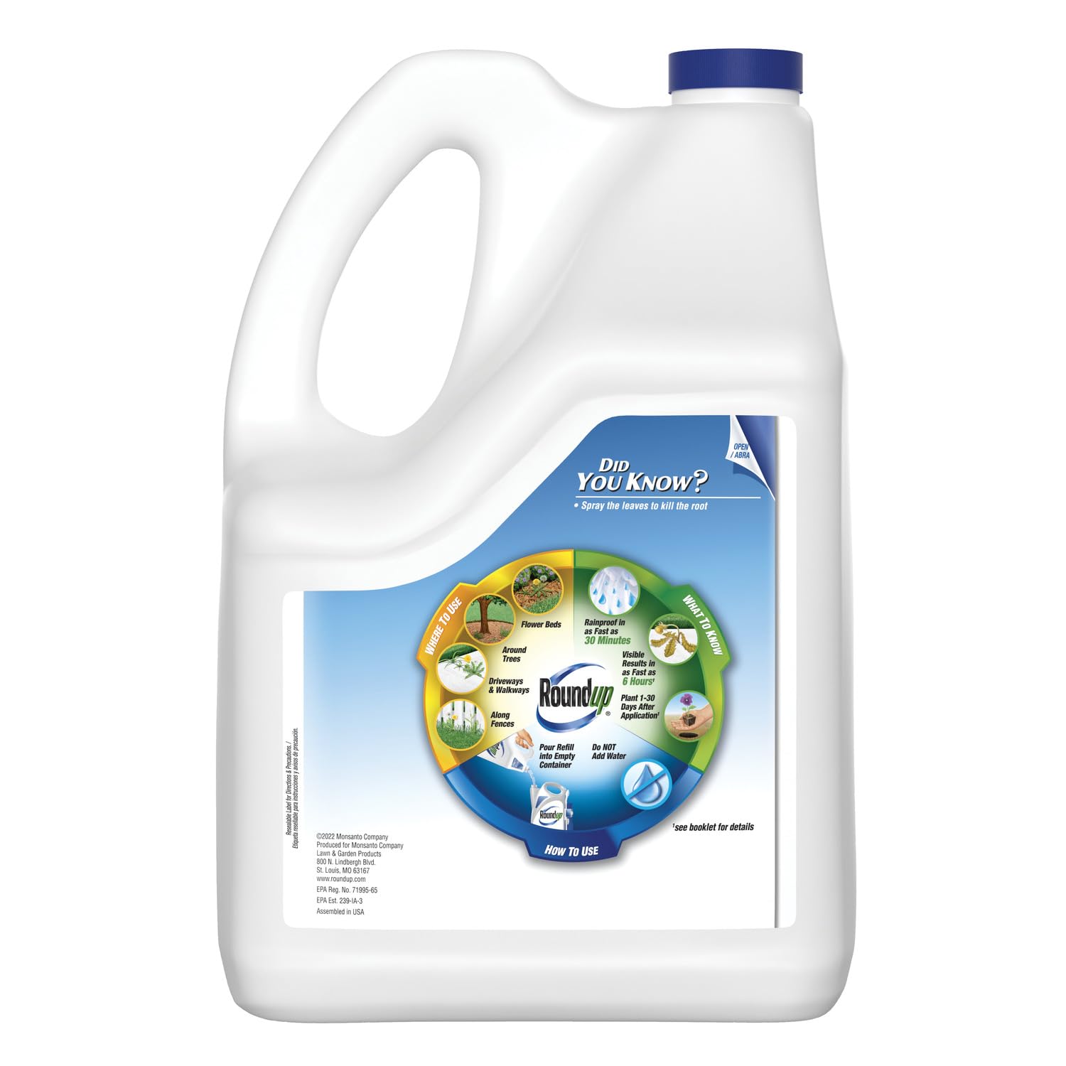 Roundup Weed Killer addresses crabgrass along a driveway edge after application.