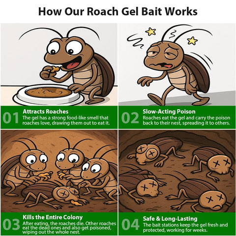 Routeade roach gel bait station close-up showing bait strip for attraction.