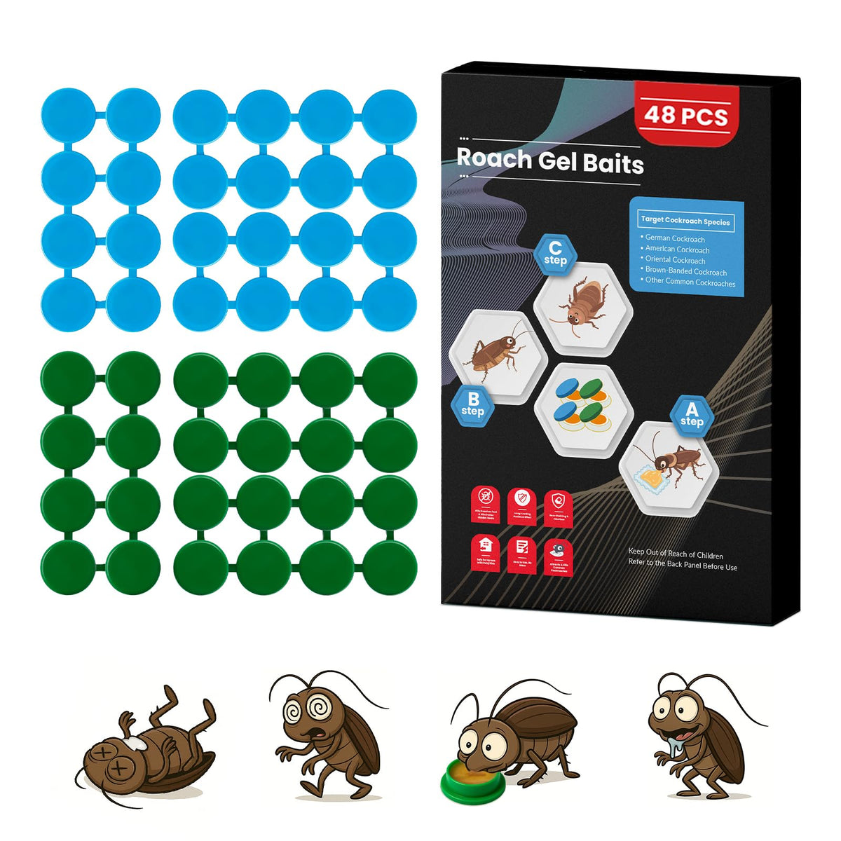 Routeade roach gel bait station pack for long-lasting indoor control.