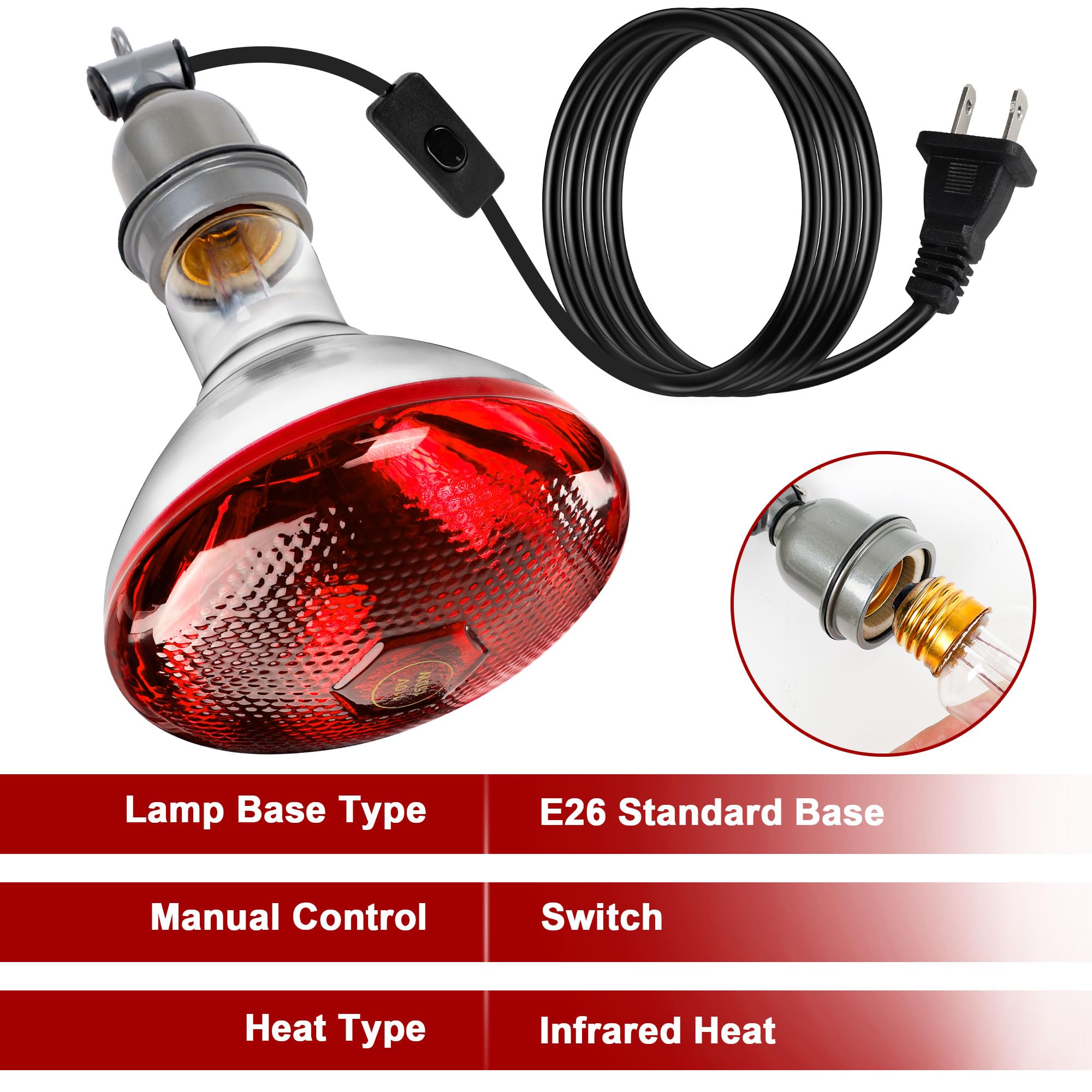 ROVOCLO Heat Lamp installs easily with a standard E26 base
