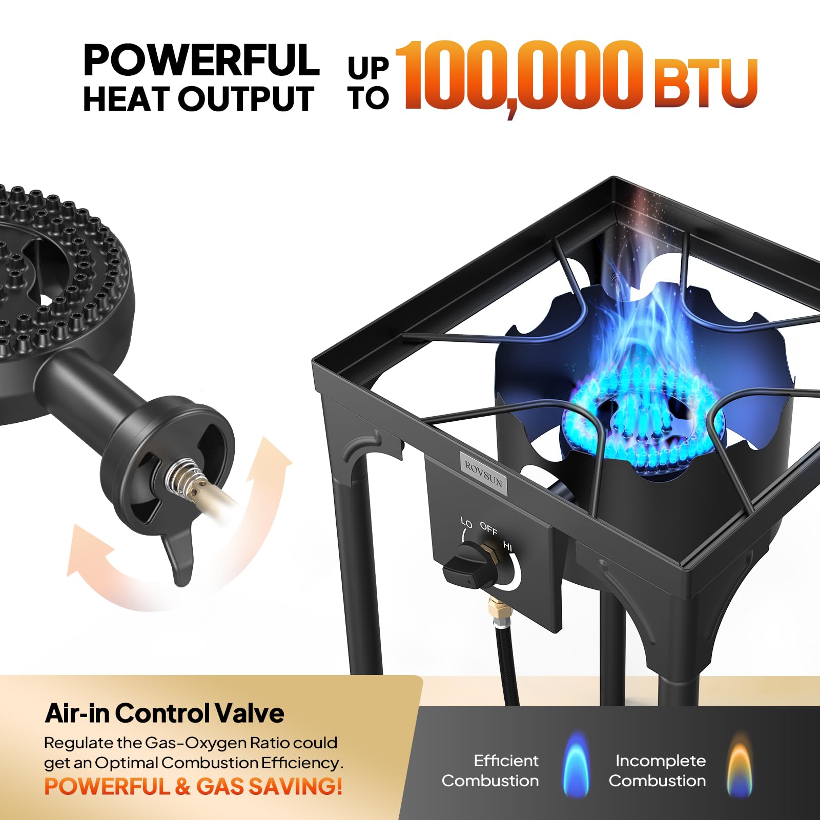 ROVSUN 100k BTU stove top view with large burner surface for family meals.