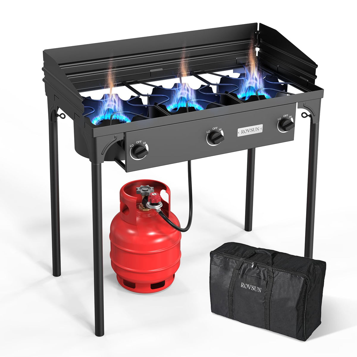 ROVSUN 3-burner propane stove with carrying bag for portable outdoor cooking