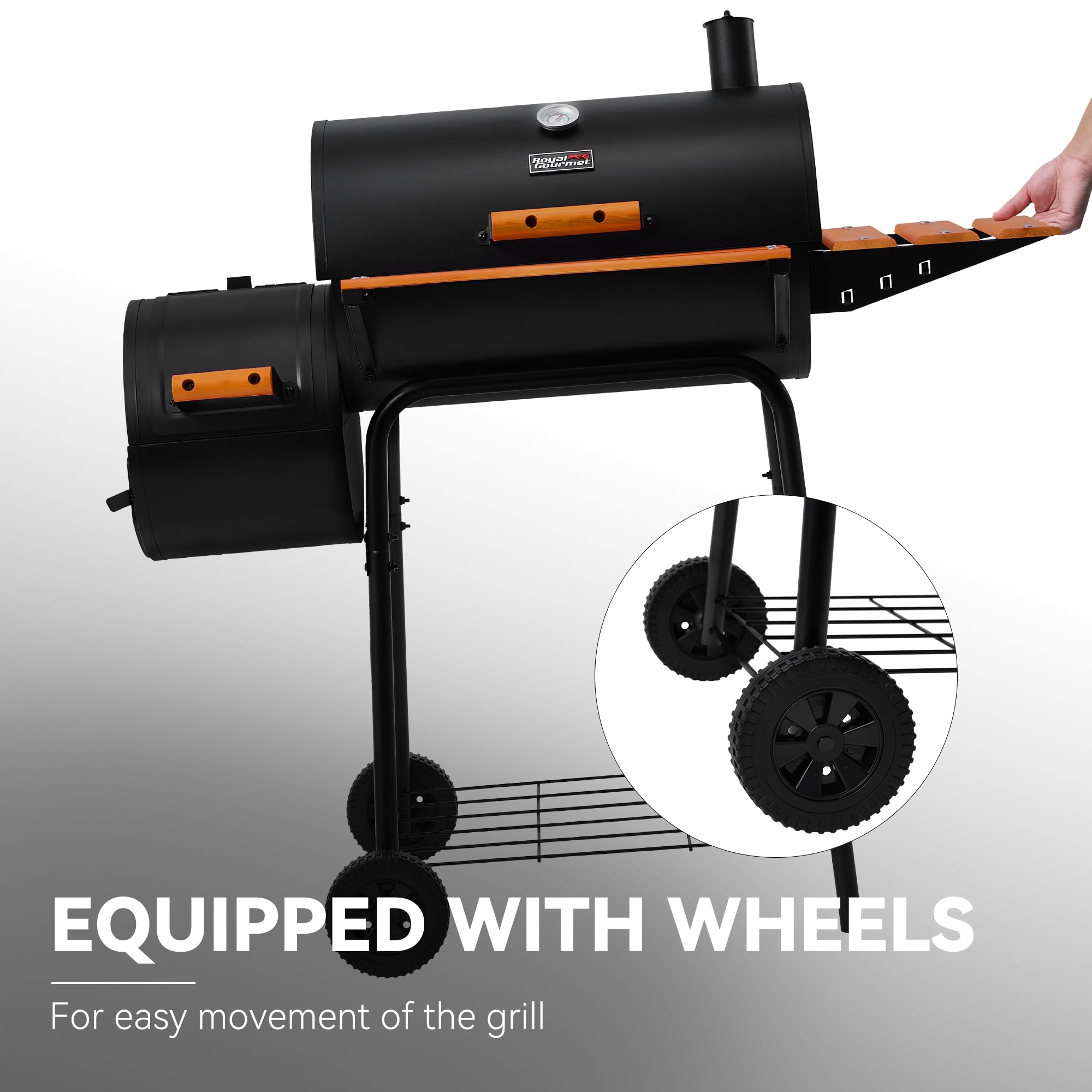 Royal Gourmet CC1624W adjustable charcoal pan supports zone heating