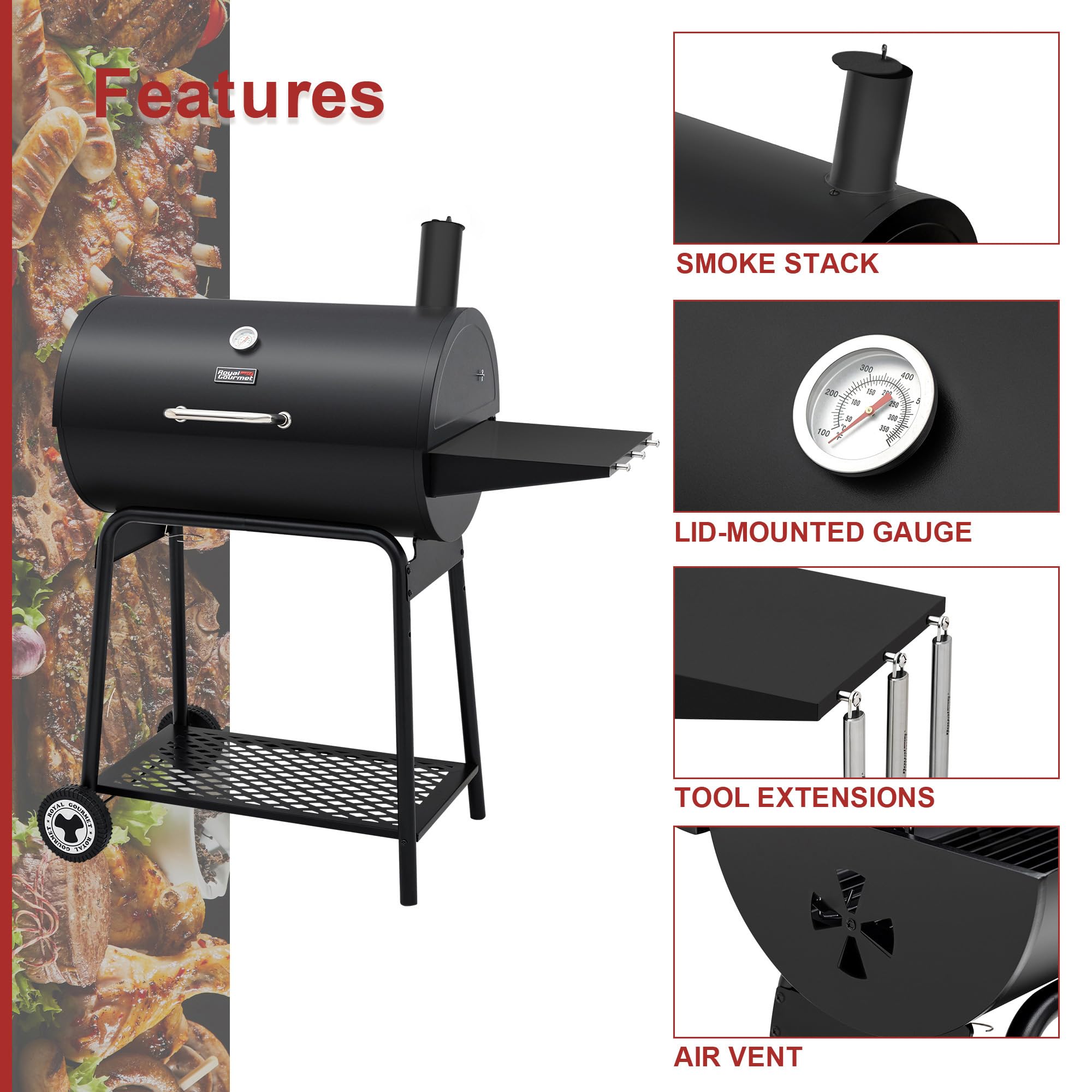 Royal Gourmet CC1830 adjustable fire pan for flexible cooking levels