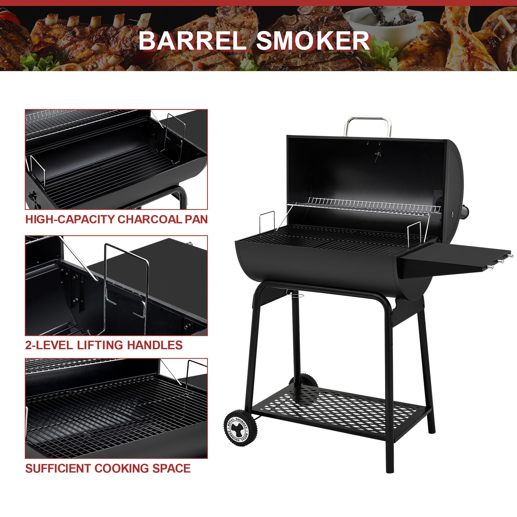 Royal Gourmet CC1830 removable charcoal pan for easy cleanup
