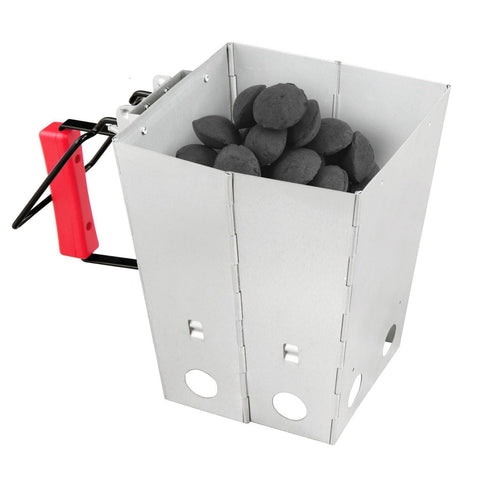Royal Gourmet chimney starter in use during camping trip