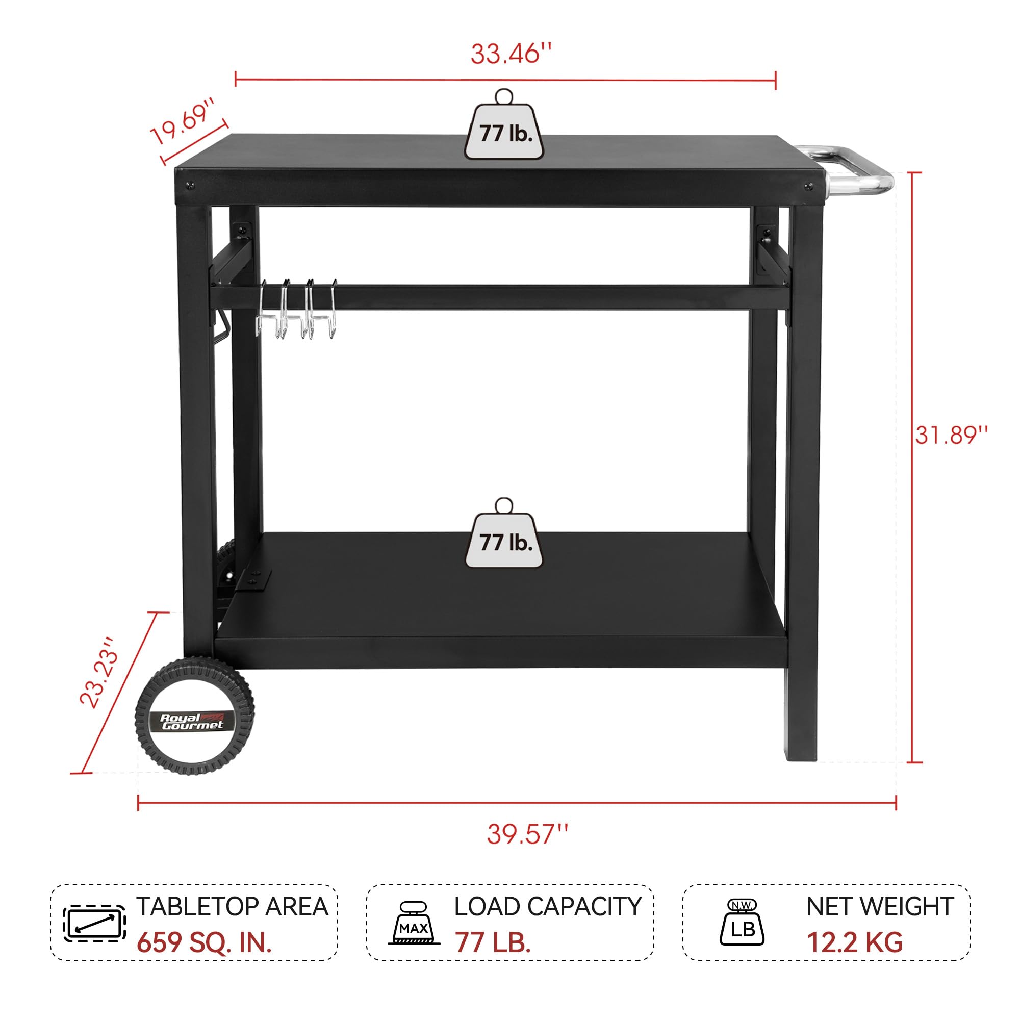 Royal Gourmet dining cart double shelves for organized grilling gear