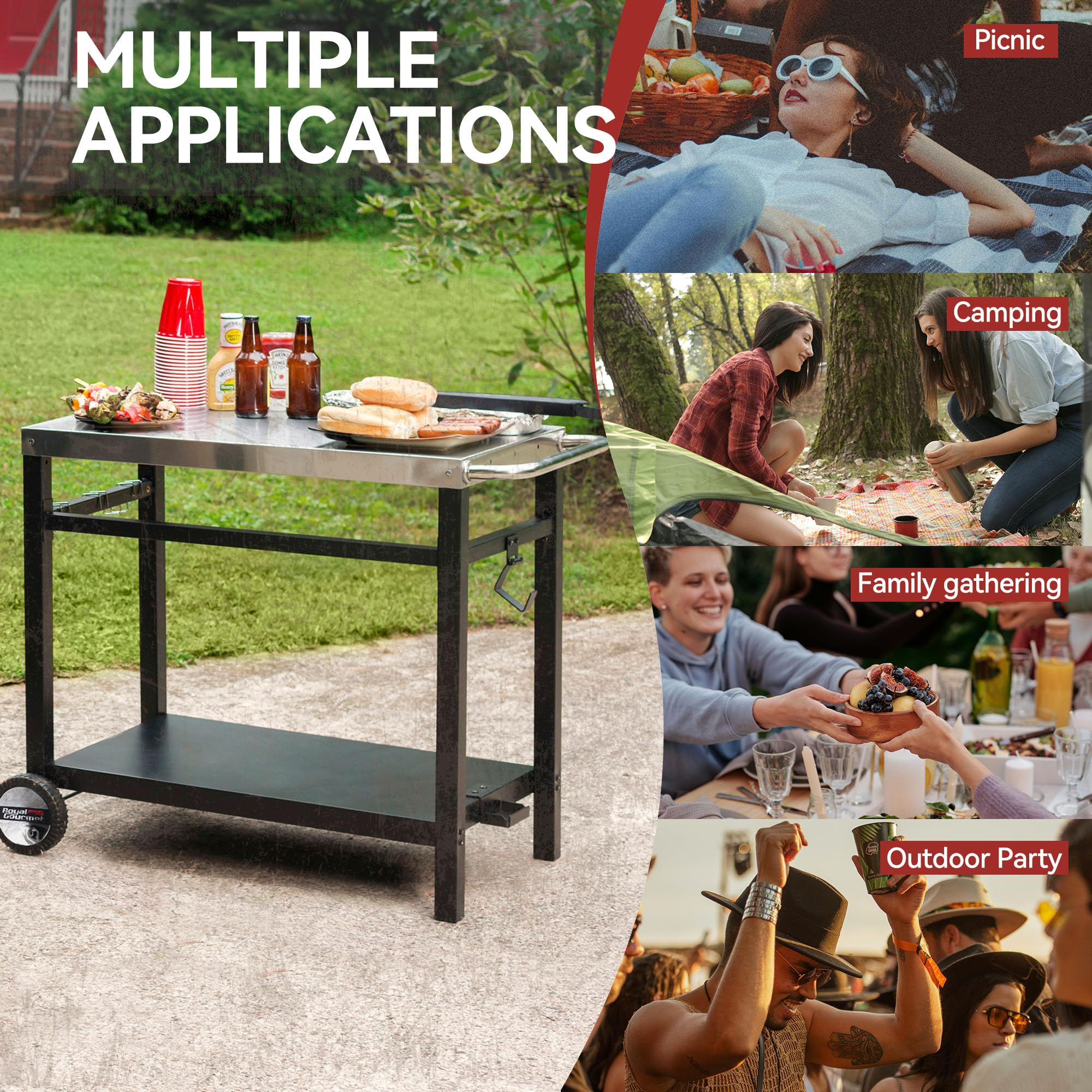Royal Gourmet dining cart gas cylinder hook supports up to 20 pounds.