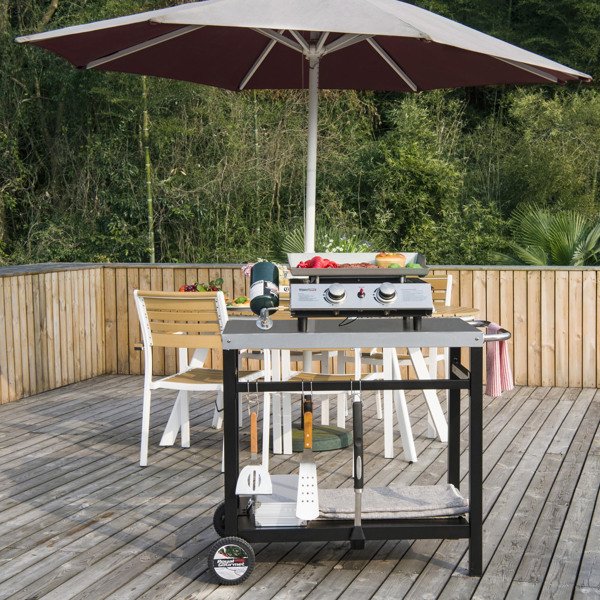 Royal Gourmet dining cart wheels provide smooth mobility between stations.