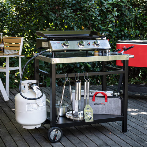 Royal Gourmet dining cart stainless finish resists heat and weather.