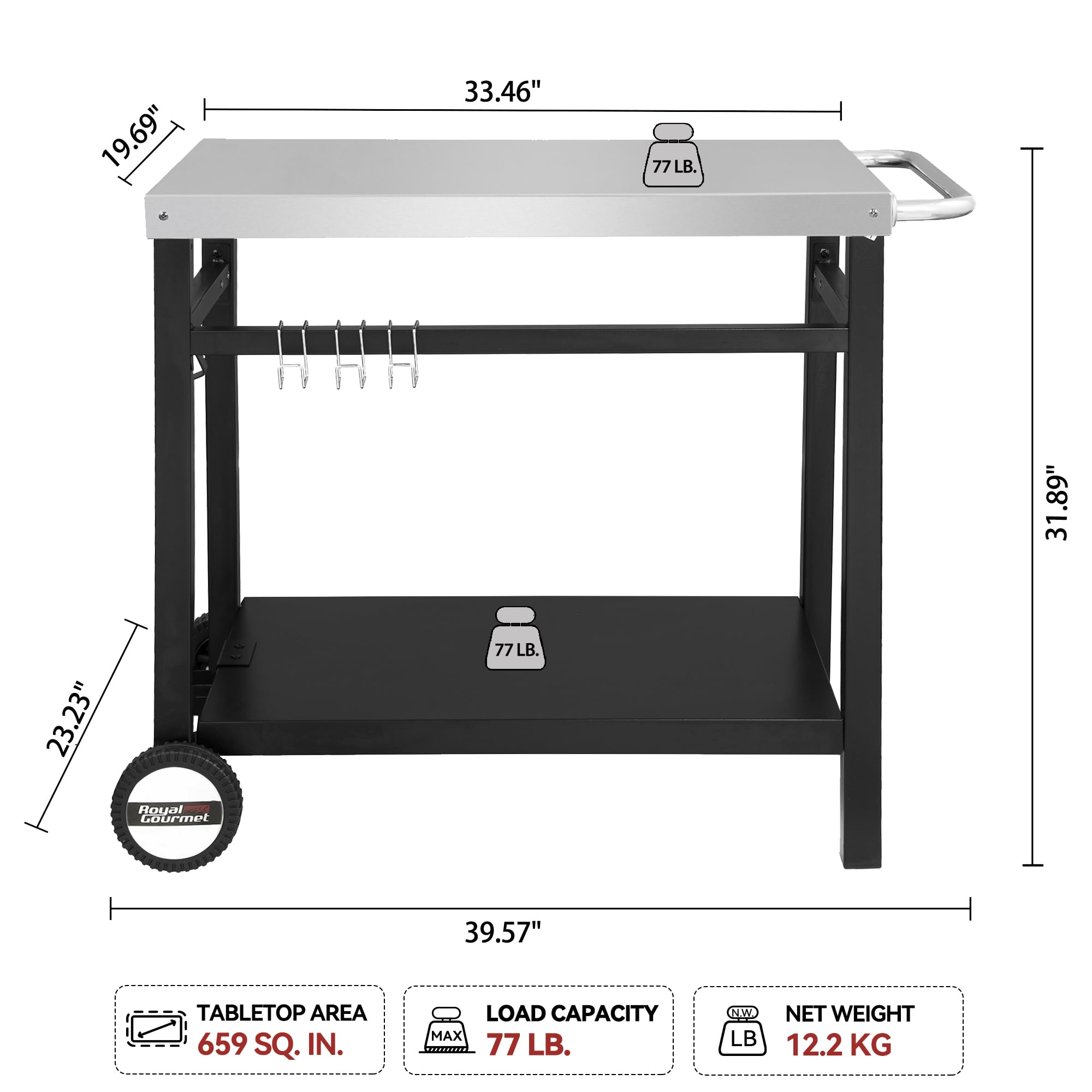 Royal Gourmet dining cart side handle enables easy transport across venues.